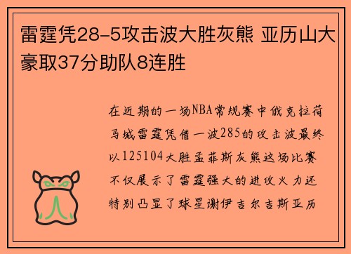 雷霆凭28-5攻击波大胜灰熊 亚历山大豪取37分助队8连胜